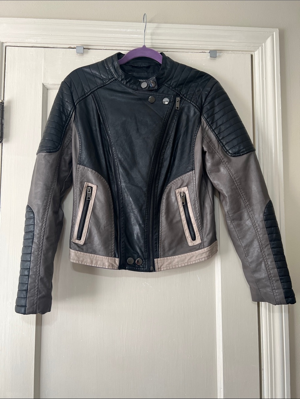 Urban Republic women's/juniors Black and Gray Faux Leather Moto Jacket